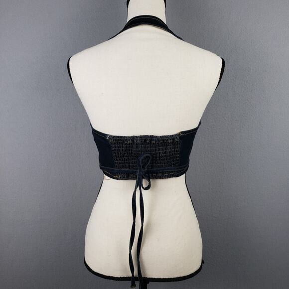 Embroidered Denim Halter Wrap Crop Top Western Cowgirl Rodeo Festival‎ Size S - Picture 4 of 9